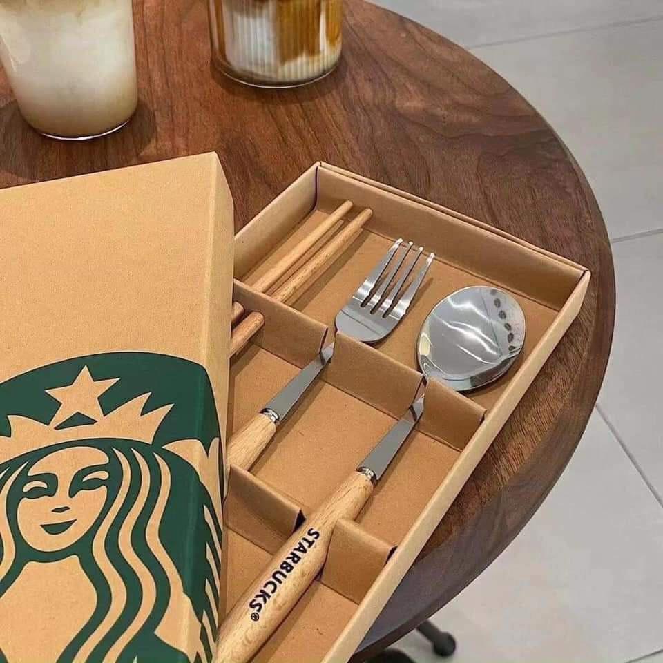 Bộ Muỗng Đũa Nĩa Kèm Hộp Starbuck Sang Xịn