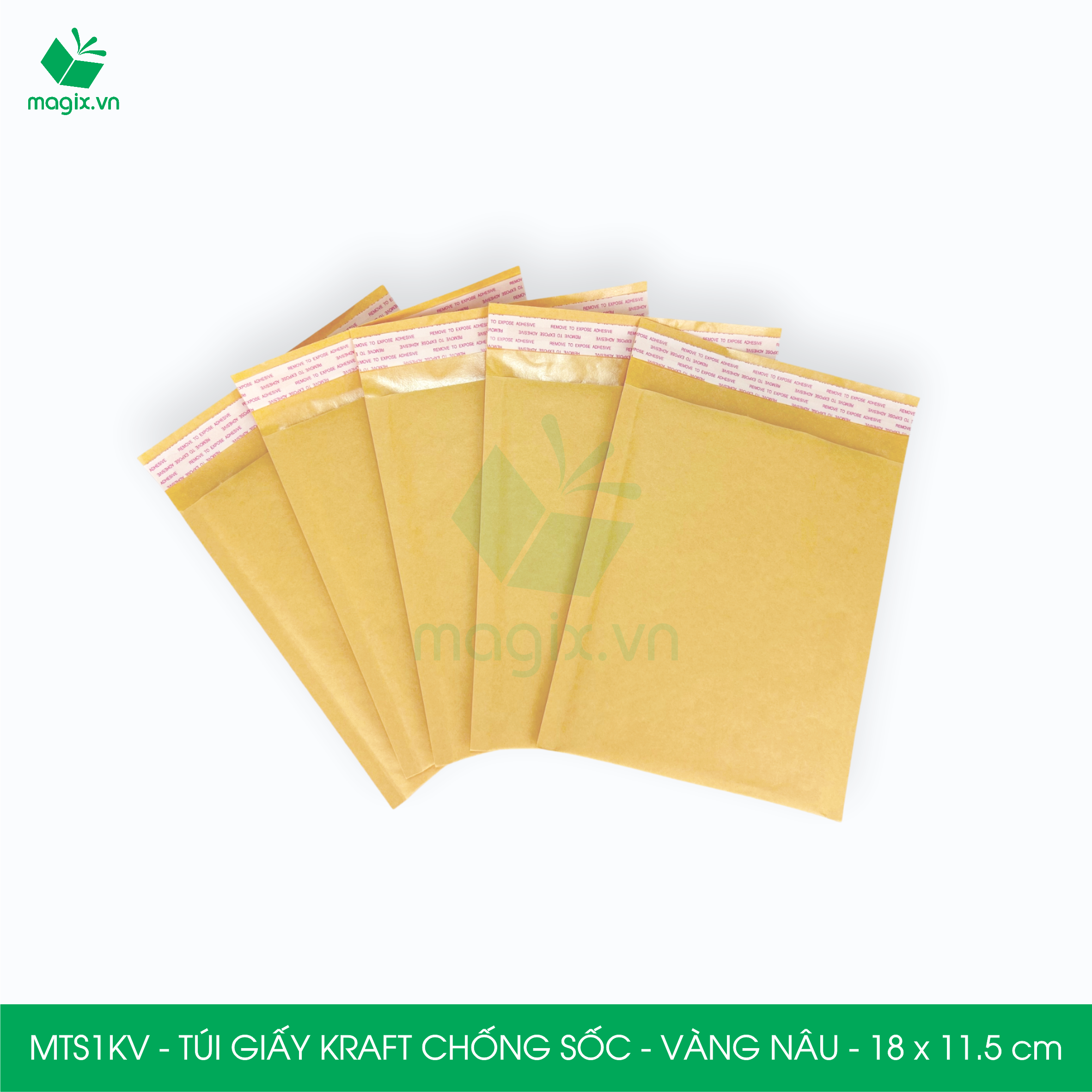 MTS1KV - 18x11.5 cm - 50 túi giấy Kraft bọc bóng khí gói hàng chống sốc màu vàng nâu