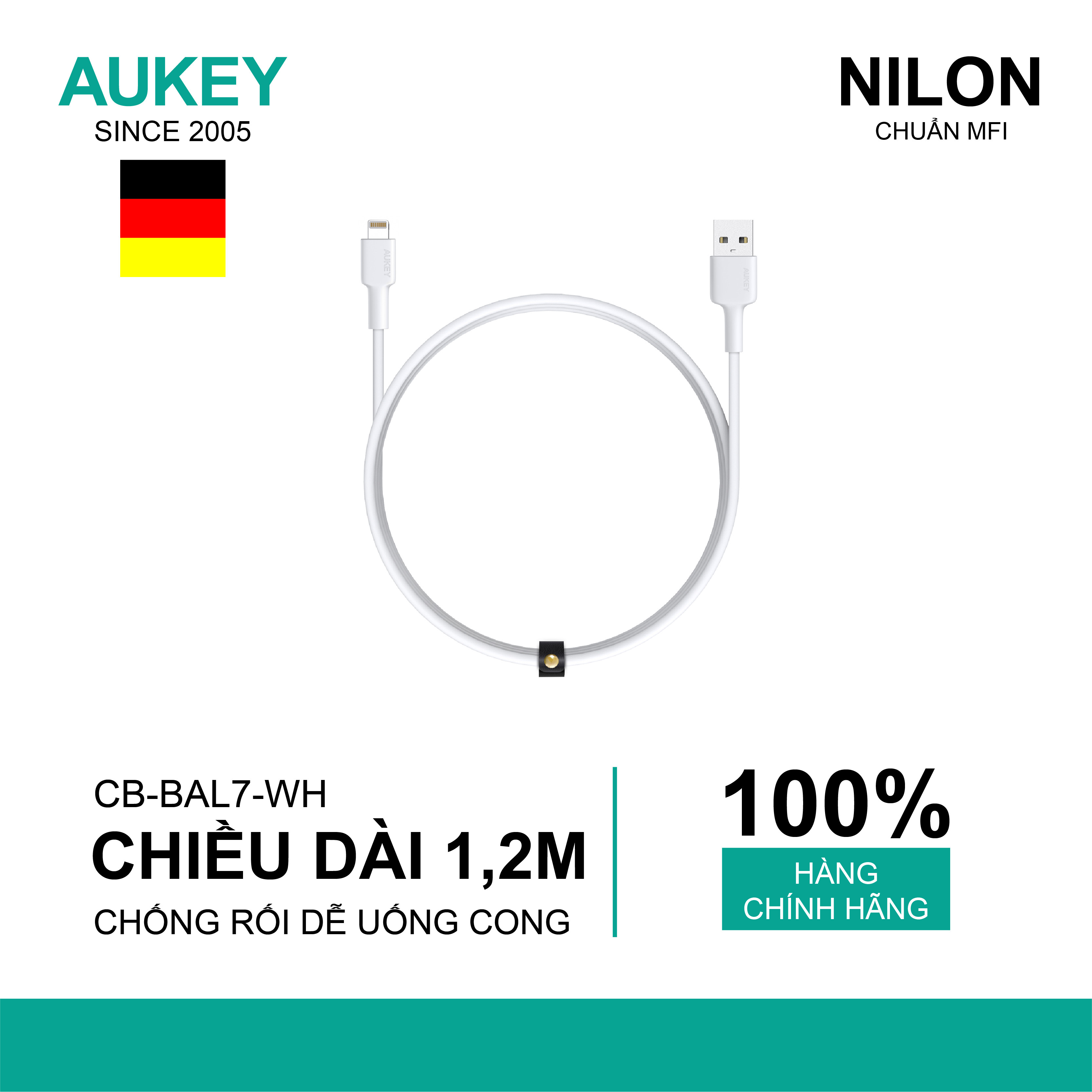 Dây Cáp Sạc Lightning Cho iPhone Chuẩn MFi Aukey CB-BAL7 0.9m - Hàng Chính Hãng