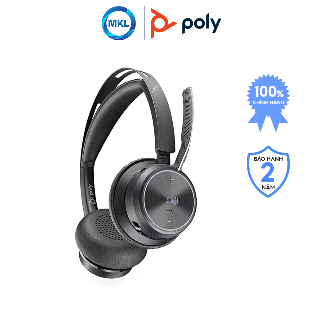 Tai Nghe Chụp Tai Không Dây, Khử Ồn, Kháng Nước Poly Plantronics Voyager Focus 2 UC Bluetooth/ USB-C - Hàng Chính Hãng