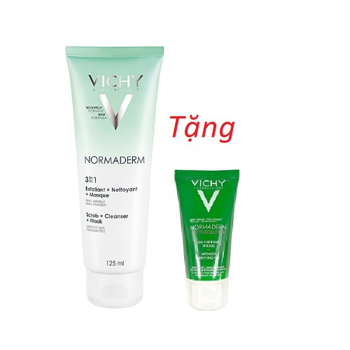 Kem Tẩy Tế Bào Chết 3 Tác Dụng Vichy Normaderm 3in 1 Scrub + Cleanser + Mask 125ml Tặng  Gel Rửa Mặt Vichy Normaderm 50ml