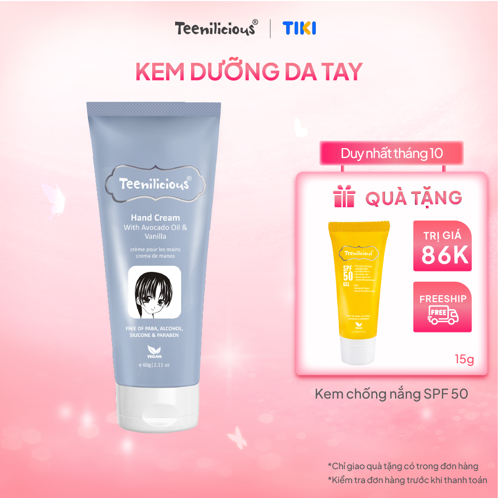 Kem Dưỡng Da Tay Teenilicious Hand Cream With Avocado Oil &amp; Vanilla Làm Dịu Và Dưỡng Ẩm Tối Ưu 60g