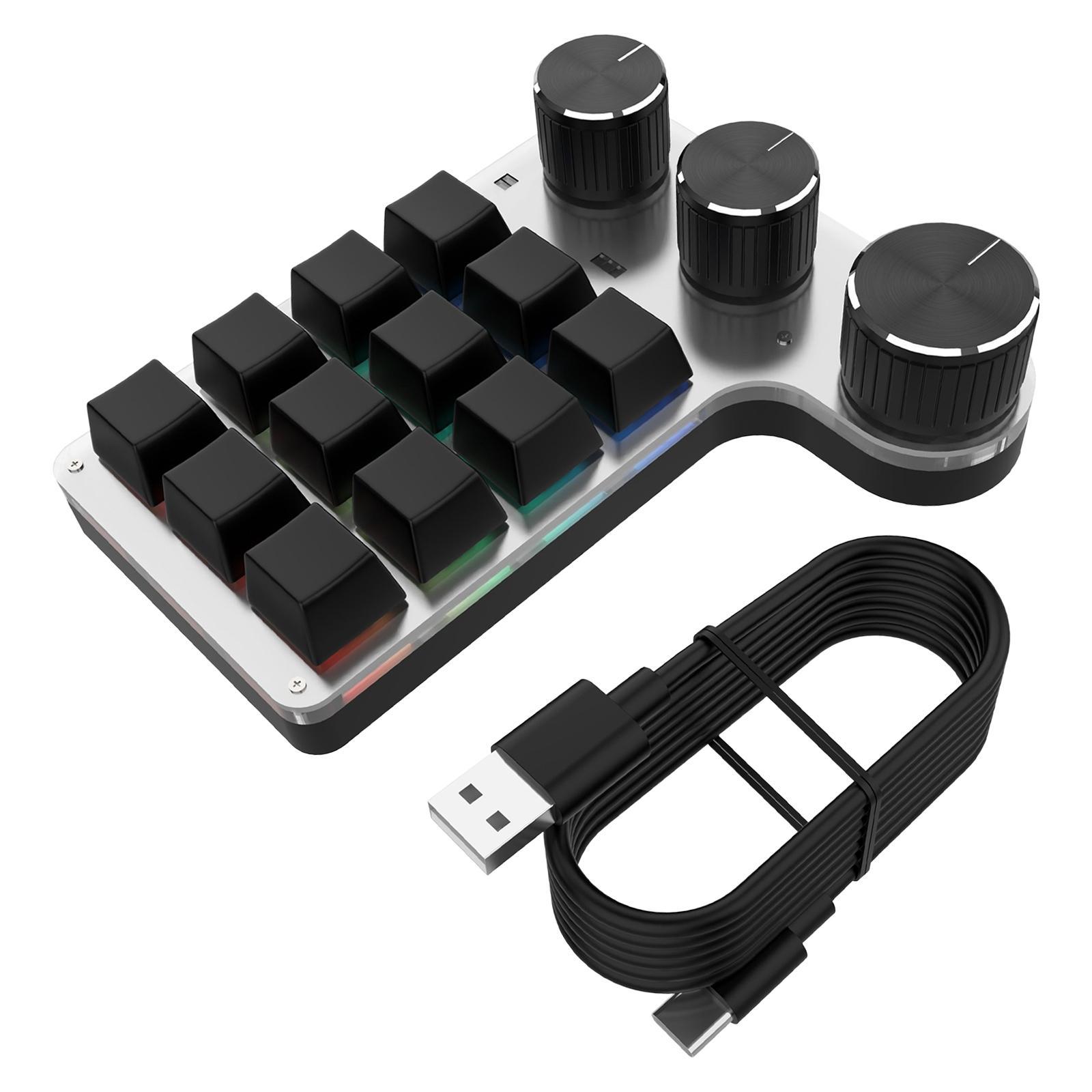 Portable Digital Keyboard Wireless 9 Keys 3 Knob Number Pad RGB for PC
