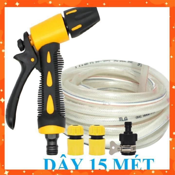 Bộ dây vòi xịt nước rửa xe, tưới cây . tăng áp 3 lần, loại 15m 206319 cút sập, nối đen