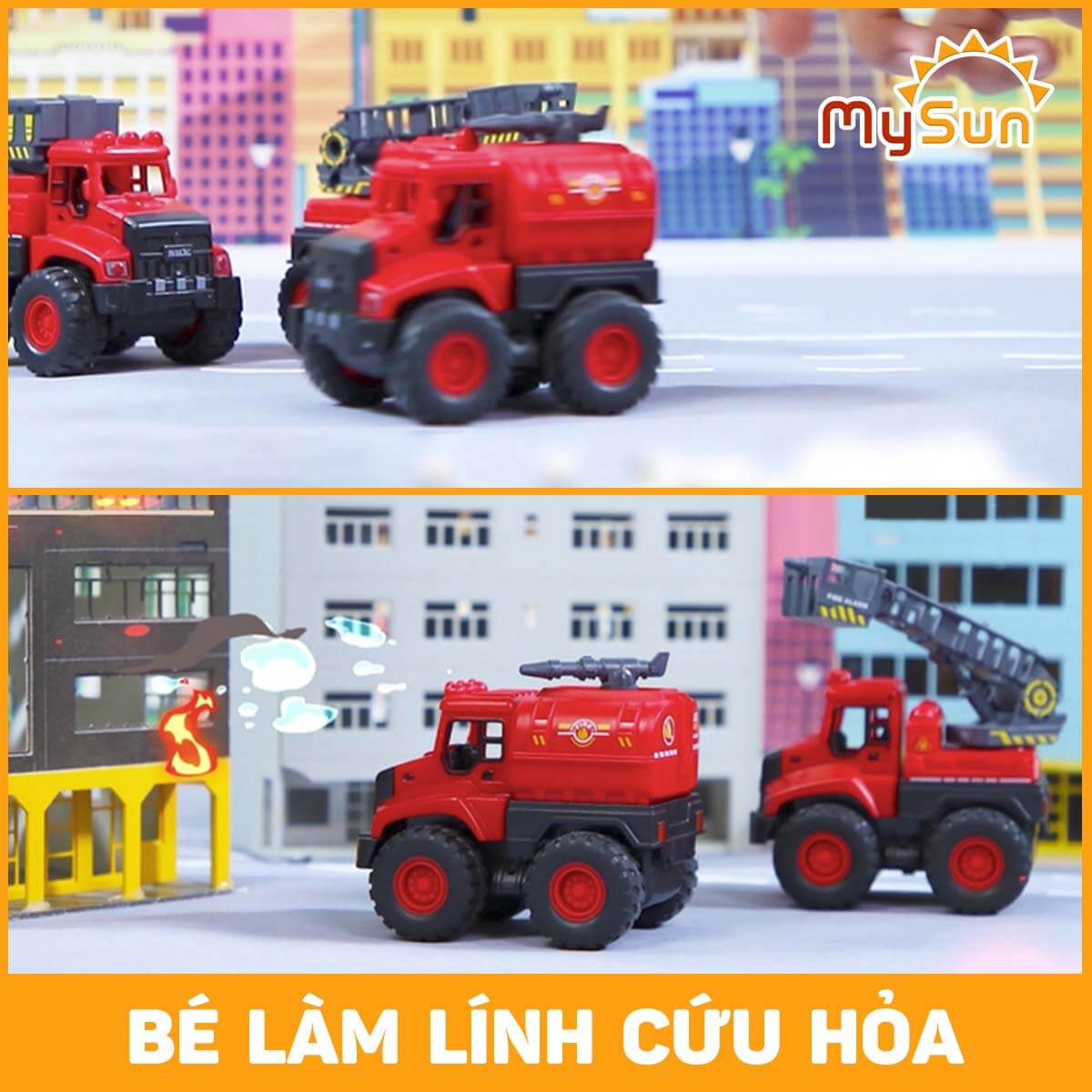 Bộ đồ chơi xe cứu hỏa chữa cháy mô hình cho bé 1 2 3 4 5 tuổi.