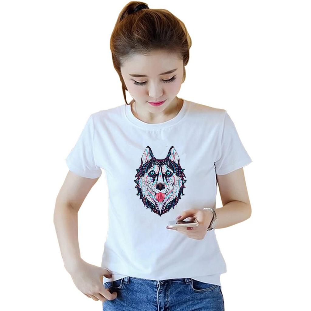 Áo thun nữ đẹp form rộng in hình chó husky phong cách hàn quốc