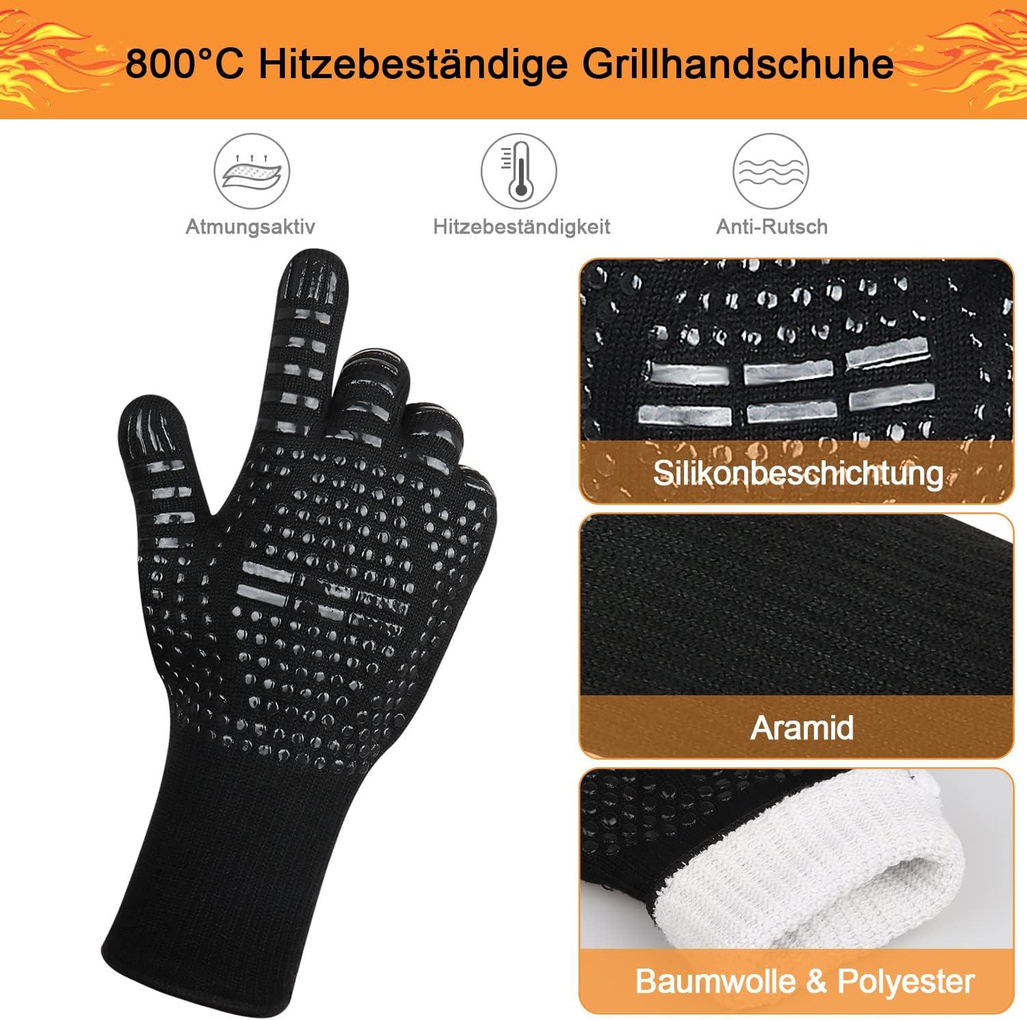 Găng tay nướng chịu nhiệt 800 độ, găng tay chống cháy phủ silicone, chống trơn, giặt được Găng tay nướng Weber BBQ Găng tay nướng BBQ, làm bánh