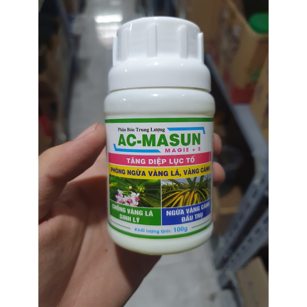 Phân bón Trung lượng Magie Lưu Huỳnh AC-MASUN tăng diệp lục tố phòng ngừa vàng lá vàng cành 100gr