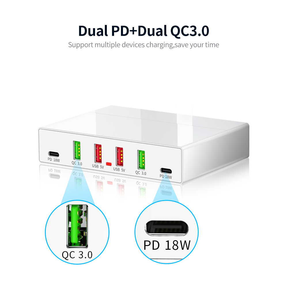 Bộ Sạc Di Động Sạc Nhanh Đa Chức Năng X5 6 Cổng USB Pd QC3.0 Cho Điện Thoại Di Động / Máy Tính Bảng / Máy Tính Xách Tay