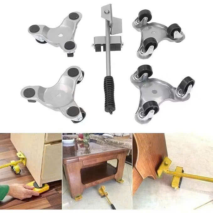 Bộ di chuyển đồ thông minh Tải trọng 1000KG - Dụng cụ nâng đồ nặng thép siêu cứng, 4 bàn xe có bi xoay 360 độ