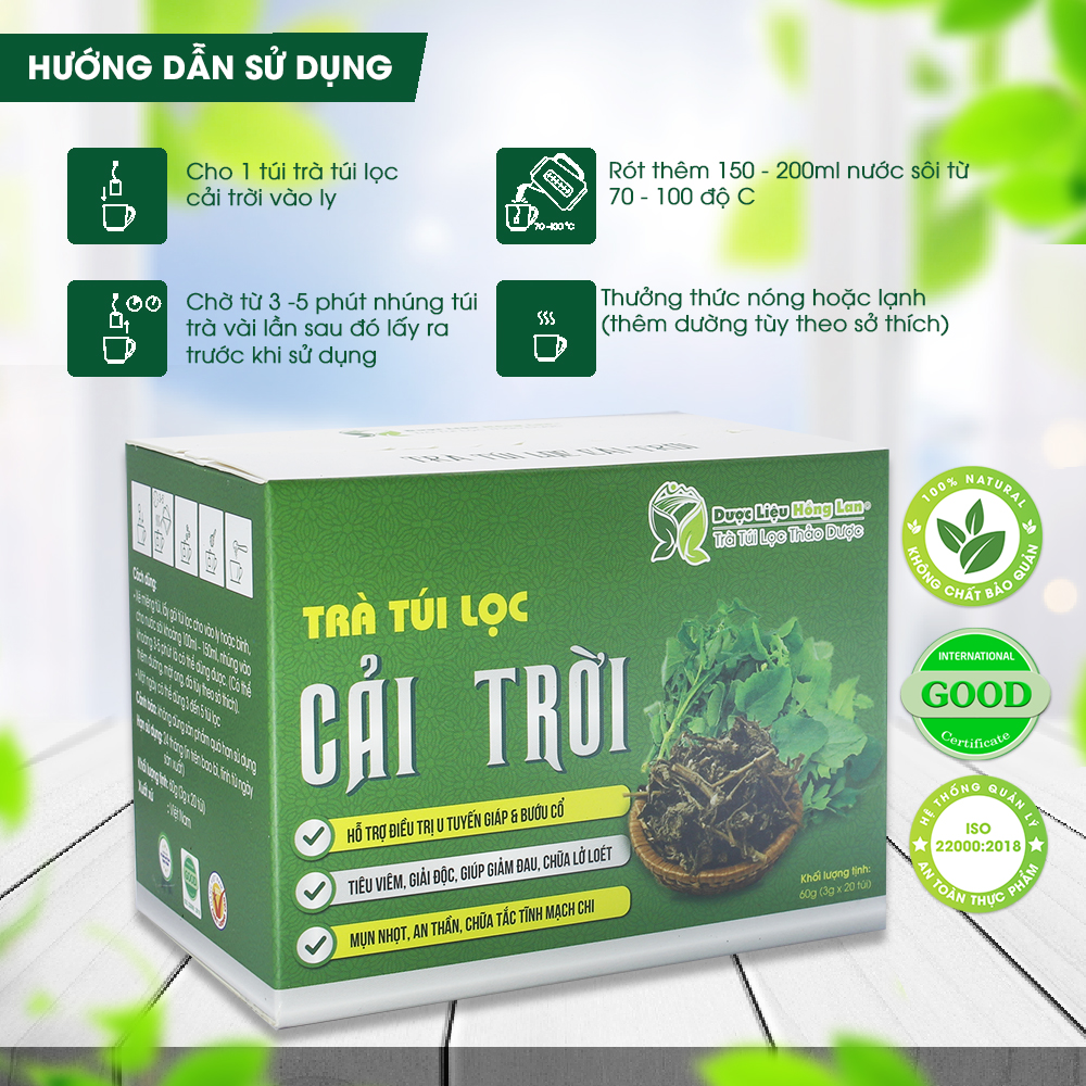 Trà Túi Lọc Cây Cải Trời 60g (20gói x 3g) Dược Liệu Hồng Lan