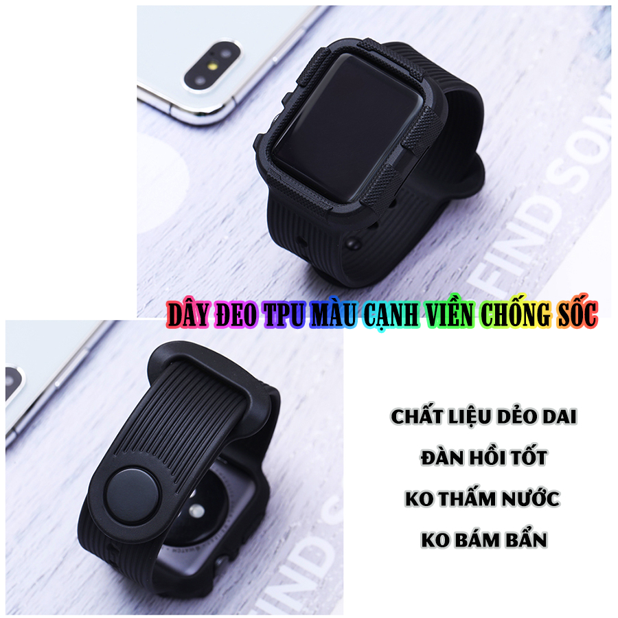 Dây Đeo liền ốp cho Apple Watch 7/6/5/4/3/2/1 size 38/40/41/42/44/45mm TPU màu cạnh viền chống sốc - nhiều màu (tặng cường lực dẻo theo size)