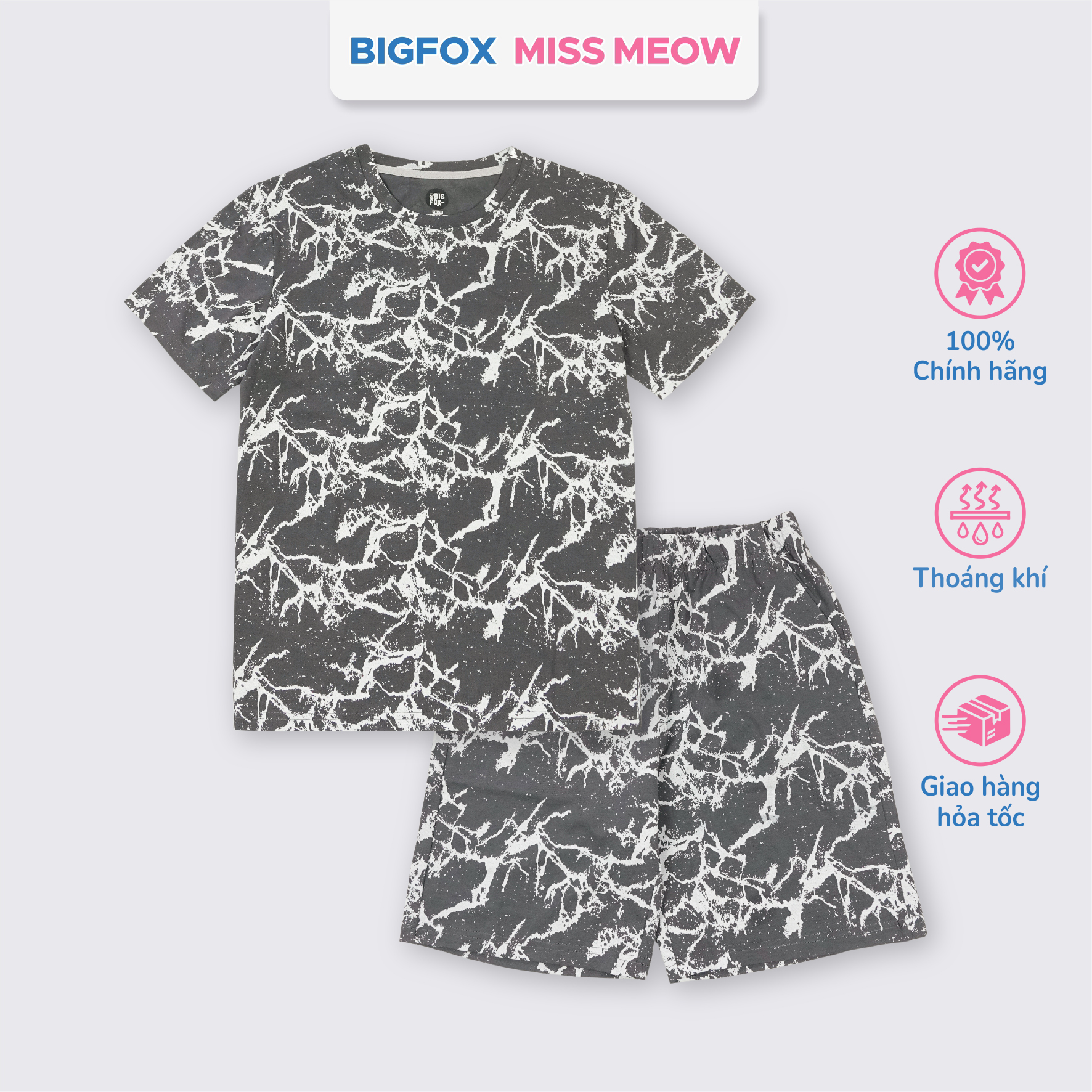 Bộ cộc tay bé trai Bigfox Miss Meow size đại chất cotton cỡ 12,13,14,15 tuổi 40kg 50kg