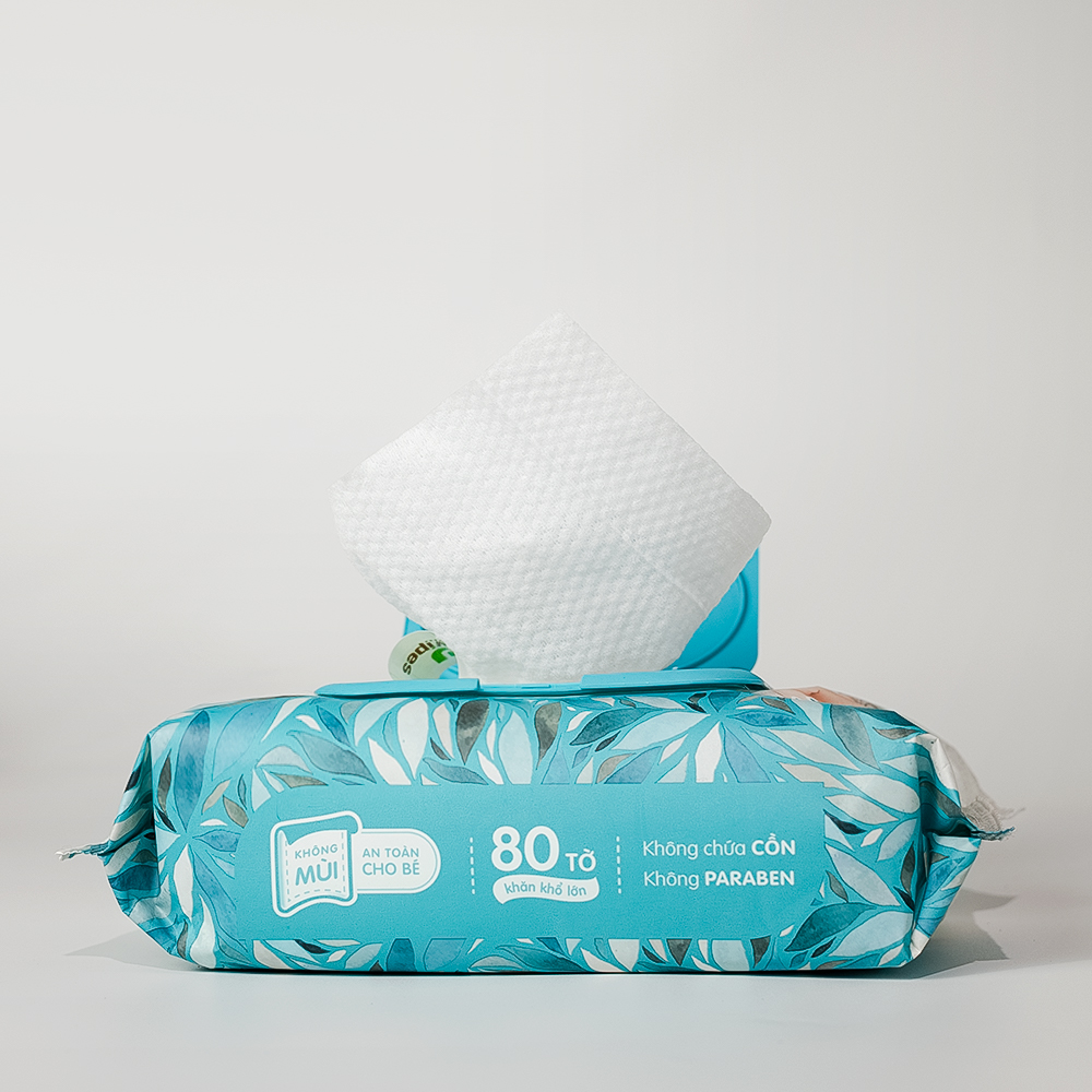 Khăn giấy ướt cho bé Ecobi gói 80 tờ Không mùi không cồn không paraben an toàn cho da của bé