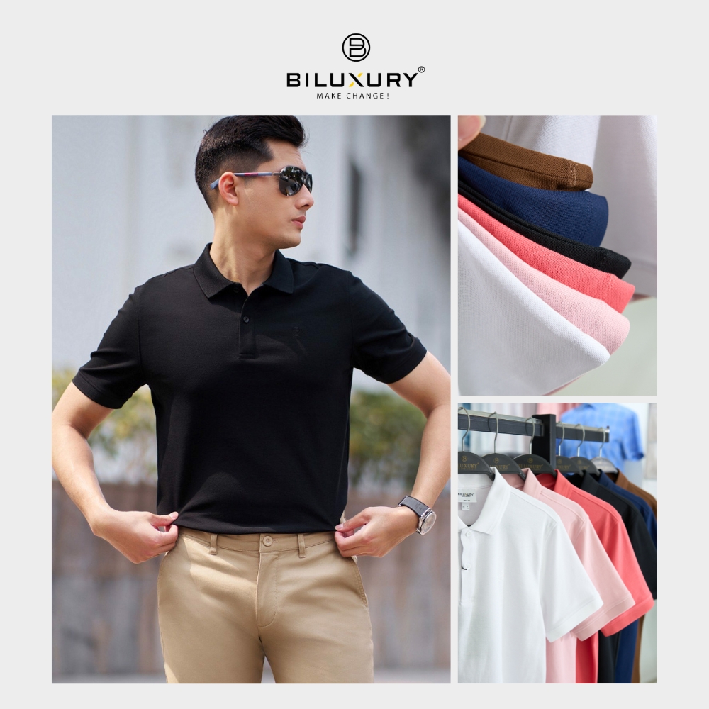 Áo Polo Vải Cotton Mềm Mịn, Thoáng Mát, Thấm Hút Nhanh, Chống Nhăn 7APCB002DEN