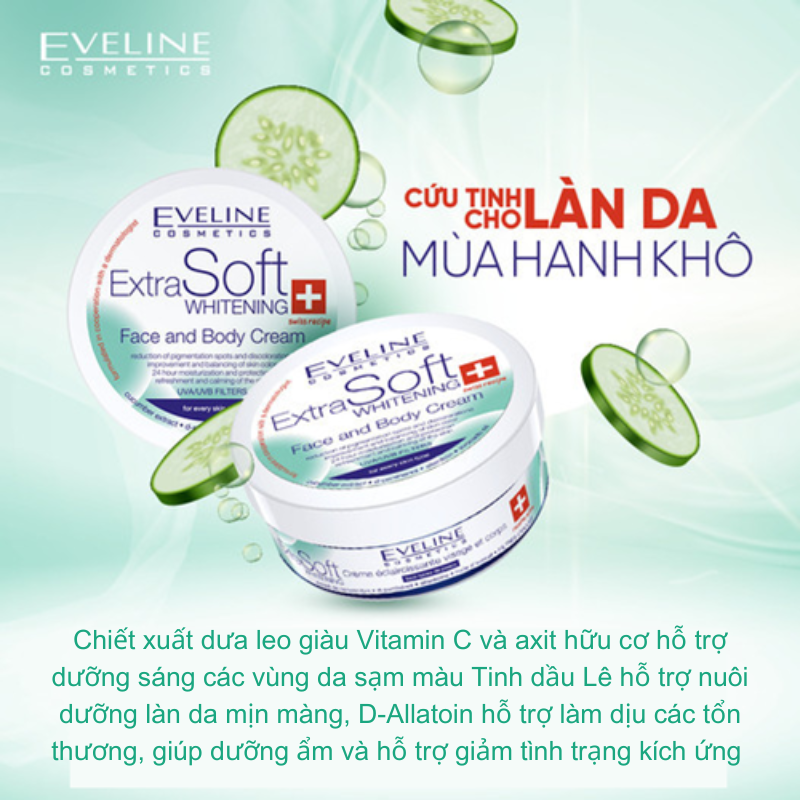 Kem Dưỡng Trắng Da Mặt Và Toàn Thân Eveline Extra Soft Whitening 175ml
