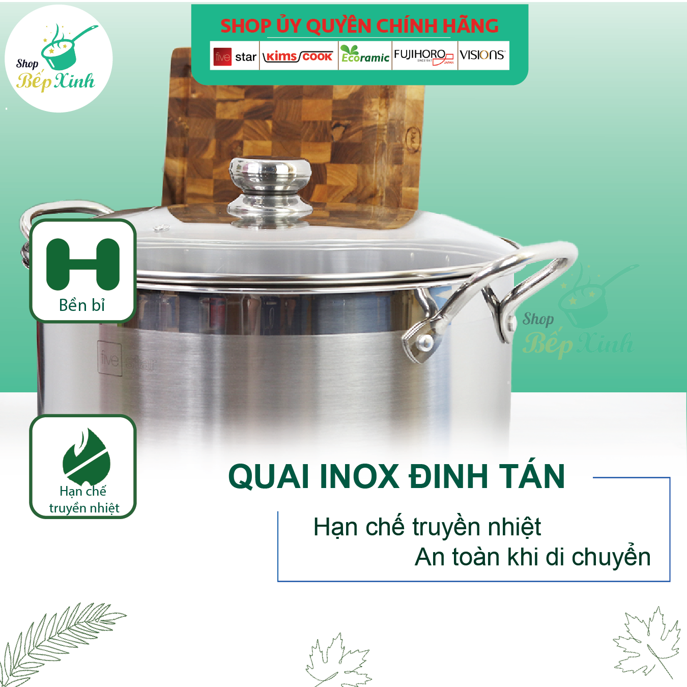 Nồi luộc gà Fivestar 3 đáy inox 430 nắp kính ( 30cm ), tặng 1 vá canh, dùng được bếp từ , gas, hồng ngoại