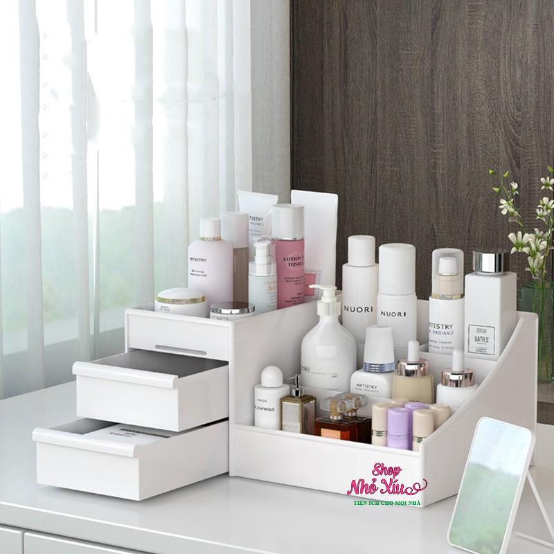 Kệ nhựa đựng mỹ phẩm có 2 ngăn kéo - khay để đồ trang điểm nhựa 2 tầng