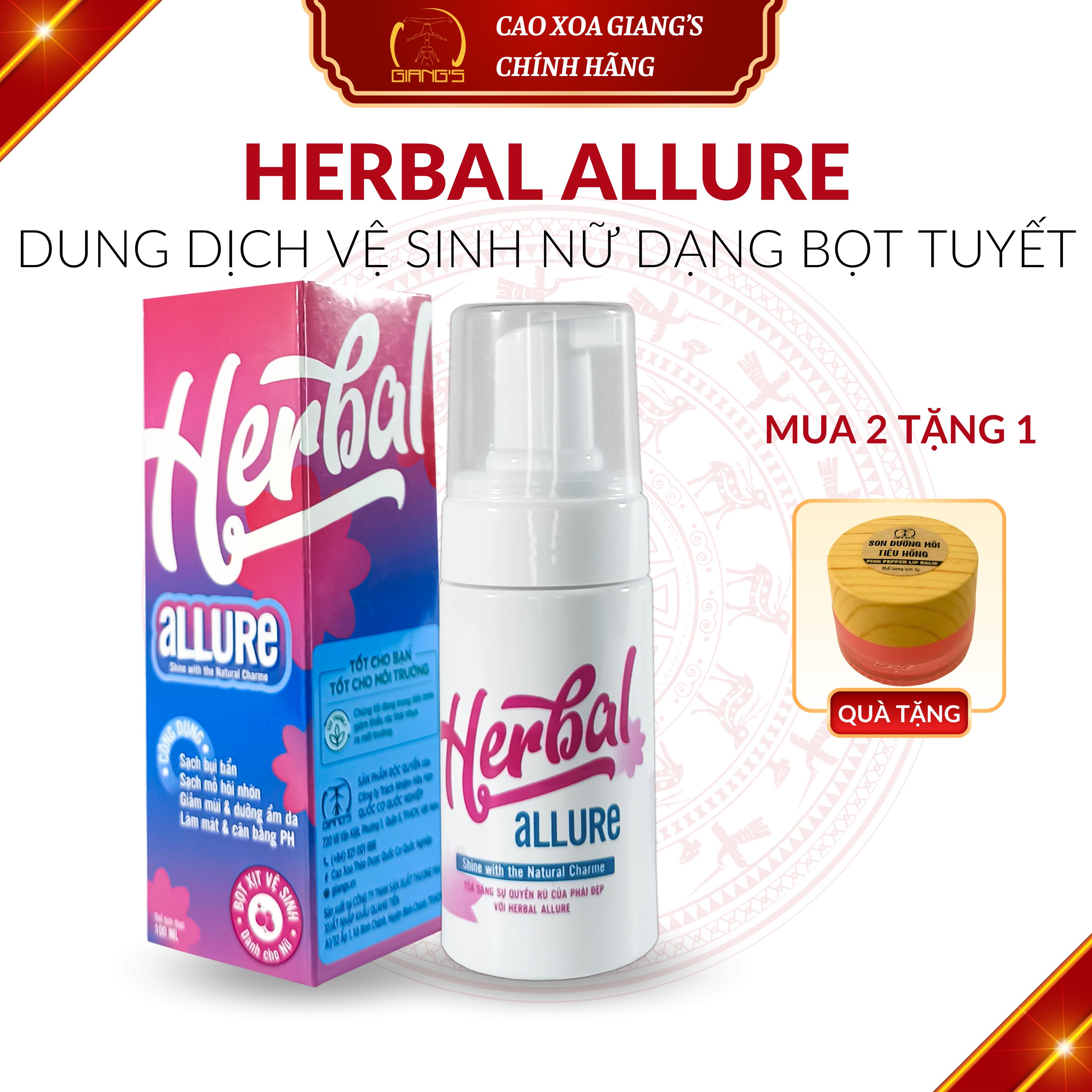 HERBAL ALLURE GIANG'S Dung Dịch Vệ Sinh Phụ Nữ Khử Mùi Công Nghệ Mới, Giúp Căn Bằng pH, Ngăn Ngừa Nấm Ngứa, Giúp Cô Bé Khỏe Sạch Và Thơm Chai 100ml