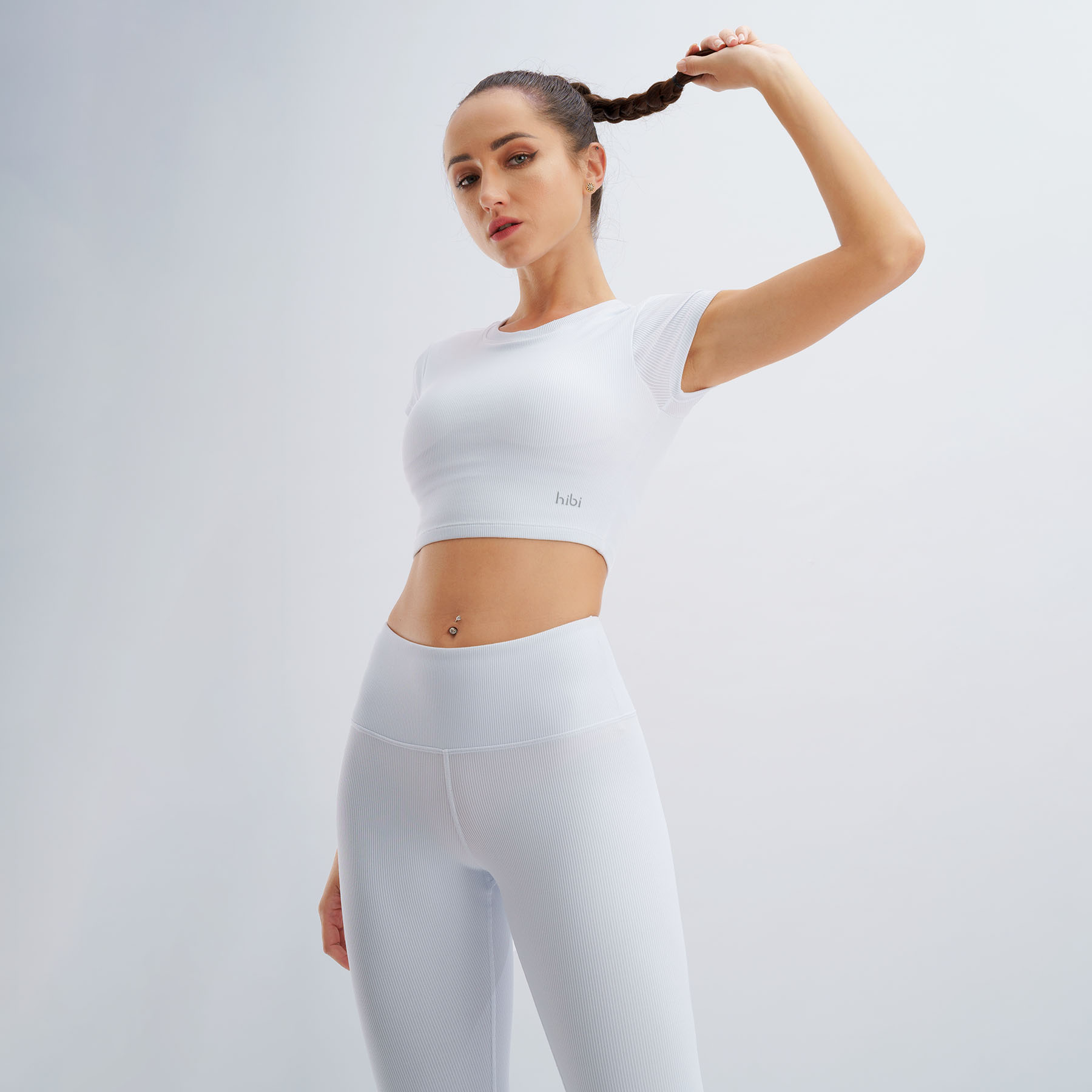 Set đồ tập yoga gym Hibi Sports H146 Bảng size mới, áo croptop có tay kèm mút ngực, quần lưng cao tôn dáng, chất vải Rib