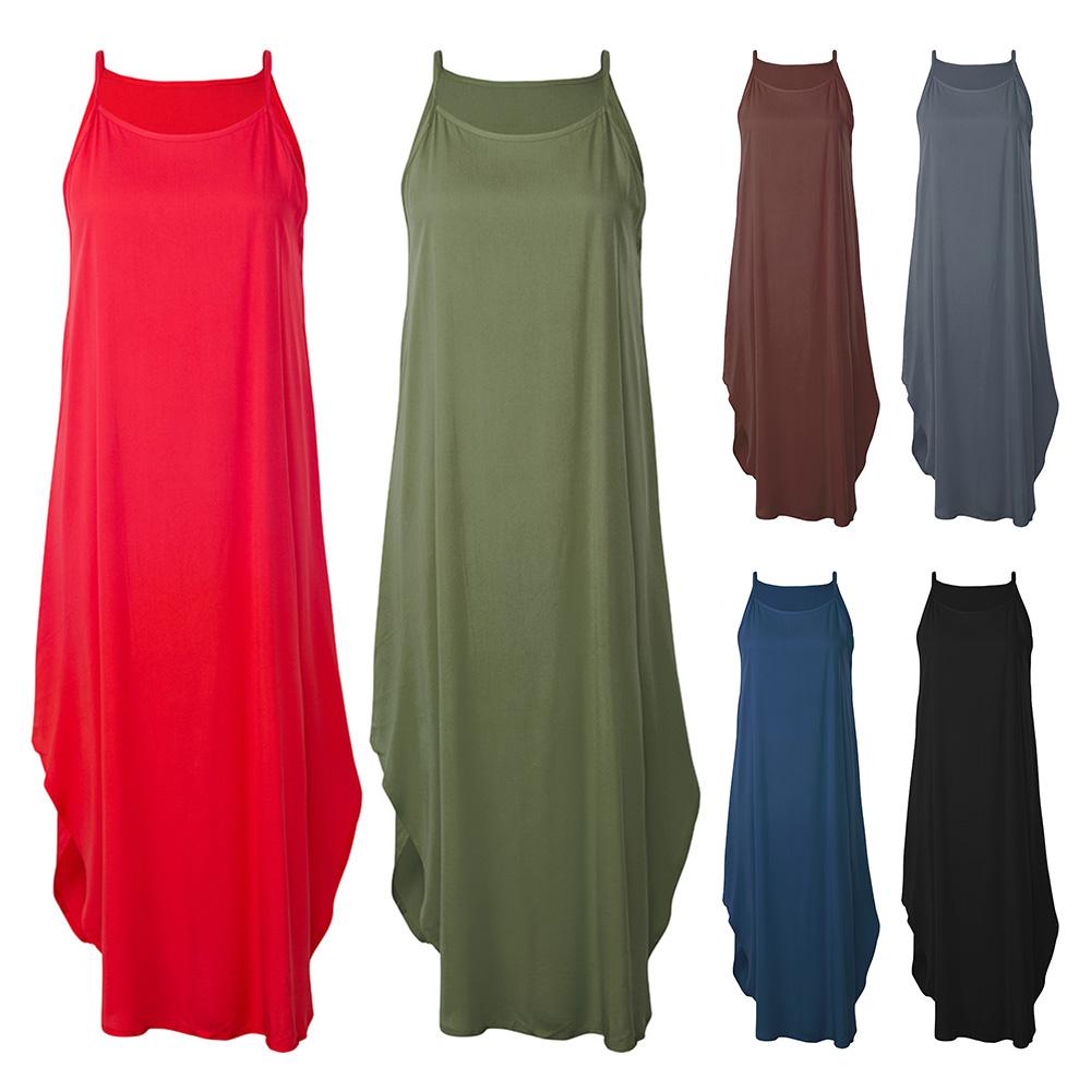 Women Summer Dress Solid Color Spaghetti Strap Sleeveless Asymmetric Hem Party Maxi Casual Loose Evening Sundress