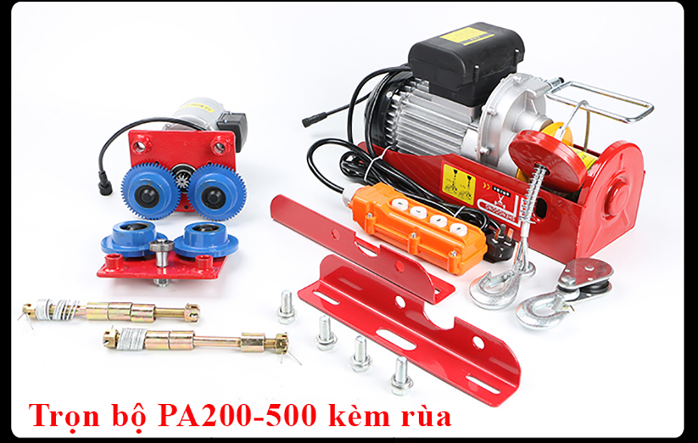 Bộ Tời Điện Kèm Rùa ABG PA500 (250/500Kg) 12 Mét - Giúp Máy Tời Treo Nâng Hạ Vật Nặng Dễ Dàng Trong Nhà Xưởng Công Nghiệp Và Đời Sống, Nâng Kéo Linh Hoạt, Hiệu Quả Cao - Hàng Chính Hãng