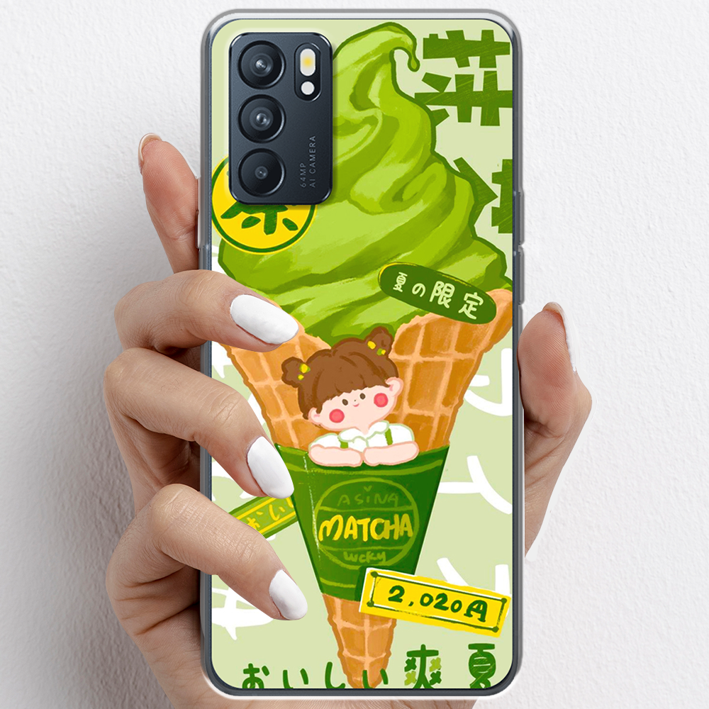 Ốp lưng cho Oppo Reno6 , Reno6 Z, Reno6 Pro  nhựa TPU mẫu Kem trà xanh