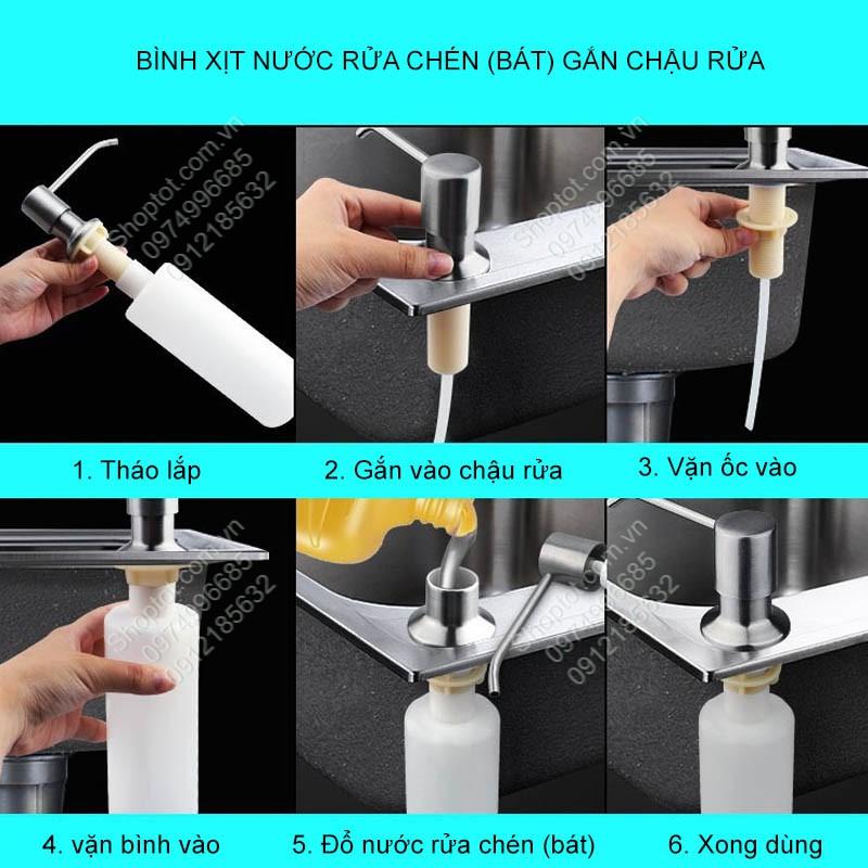 BÌNH ĐỰNG VÀ XỊT DẦU RỬA CHÉN BÁT GẮN CHẬU BẾP, ĐẦU XỊT BẰNG INOX 304