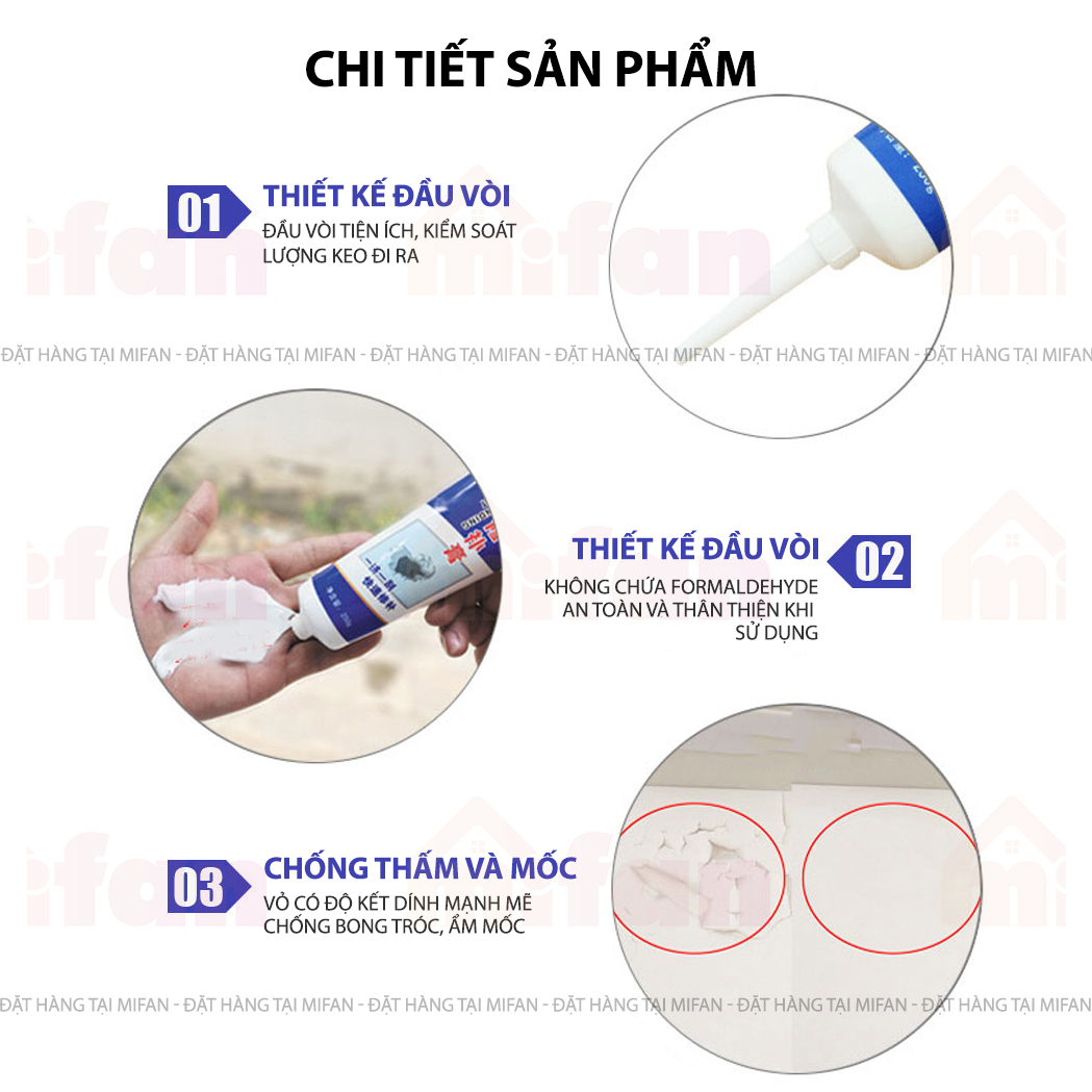 Keo Vá Tường Chống Thấm LKB 250gr - Trám Trét Vết Nứt Khe Hở Tường - Chống Mốc Ẩm Làm Sạch Tường - Mifan Hàng Chính Hãng