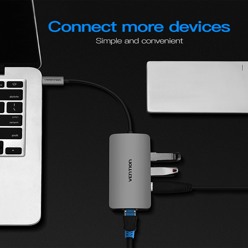 Cáp chuyển đổi Type-C sang Lan + 3 cổng USB 3.0 hàng chính hãng Vention CHFHA