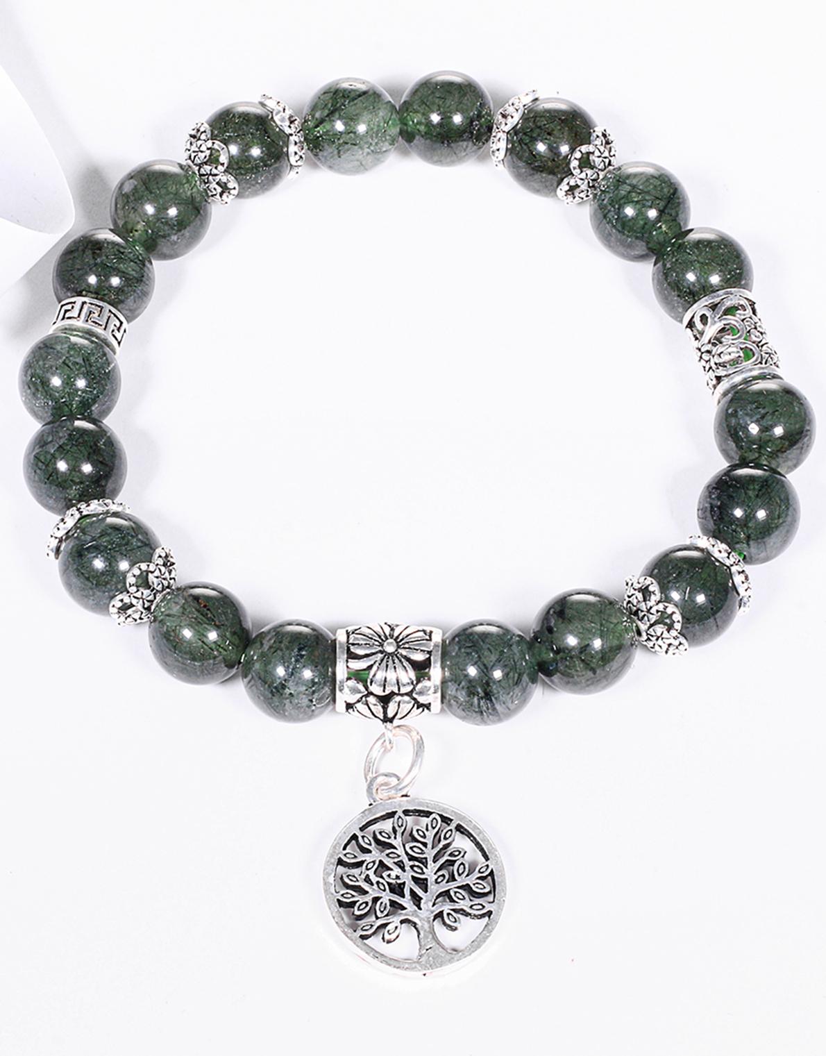 Vòng tay đá thạch anh tóc xanh mix charm the life of tree hạt đá 8mm mệnh hỏa, mộc - Ngọc Quý Gemstones