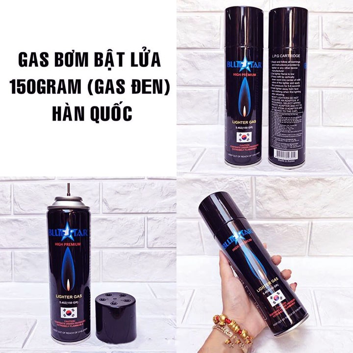 Combo Hộp Quẹt Bật Lửa Khò Để Bàn 1 Tia Cực Mạnh AT-600 cao cấp Vỏ Kim Loại và Bình Gas Bơm Bật Lửa BlueSky