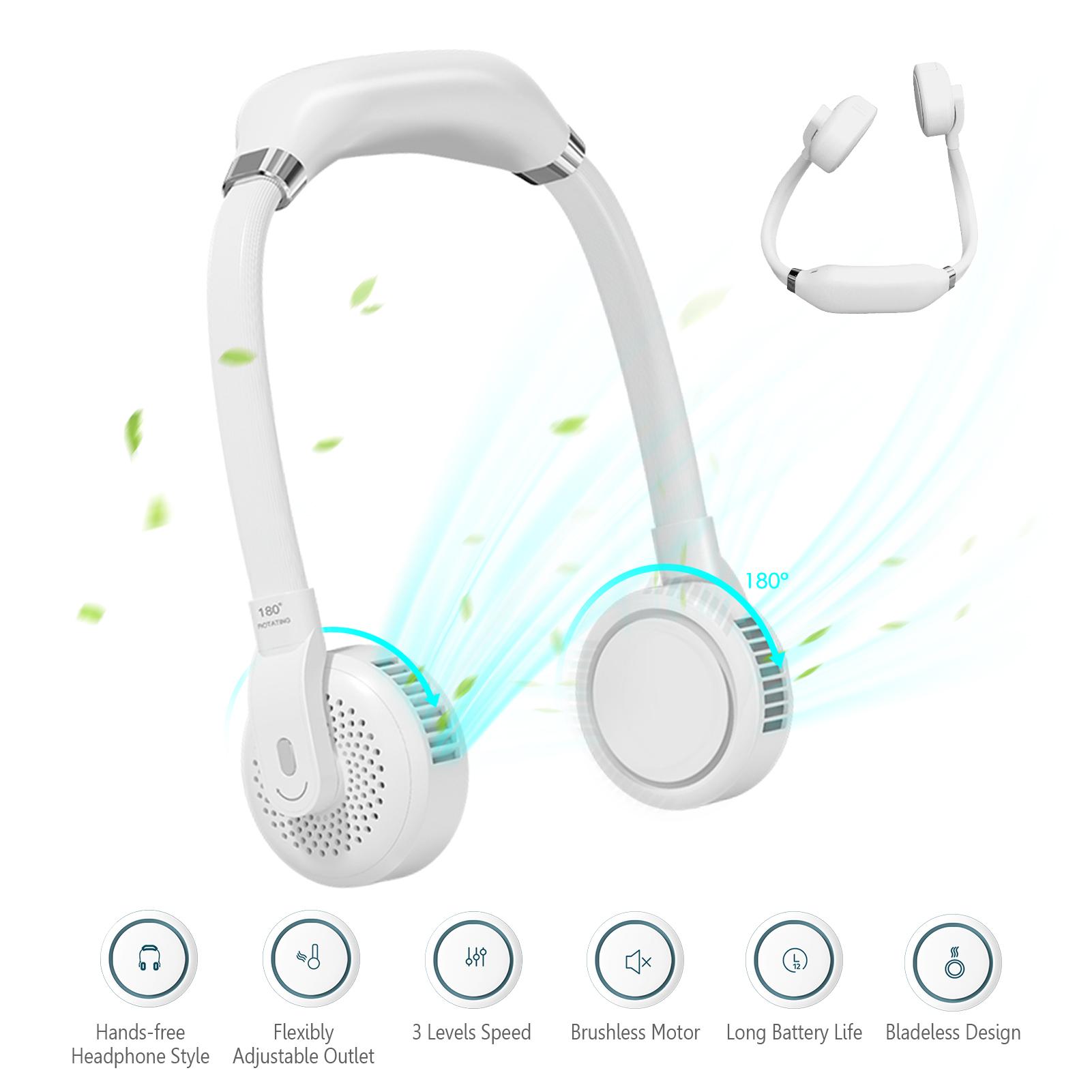 Quạt cổ rảnh tay làm mát 360 độ và lỗ thoát khí có thể xoay 180 độ với chất liệu silicone và ABS thân thiện với da