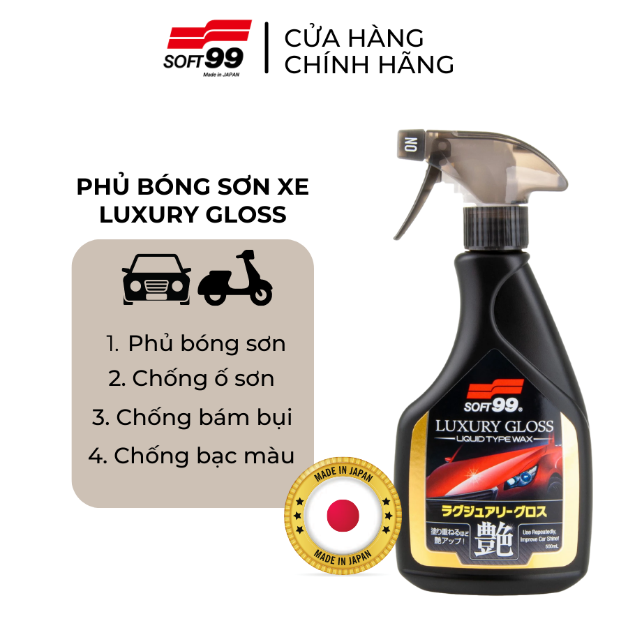 Chai xịt phủ bóng nhanh, chống bám nước sơn xe ô tô Luxury Gloss W-207 500ml Soft99