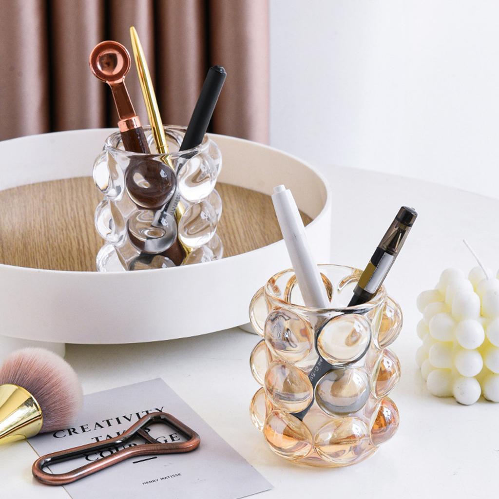 Makeup Brush Holder Cosmetic Cup Organizer Eyebrow Brush Container Amber