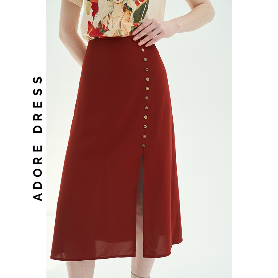 Chân váy Midi Skirts Tuytsy trơn Cam cháy và đen  khuy Sườn 313SK2015 ADORE DRESS