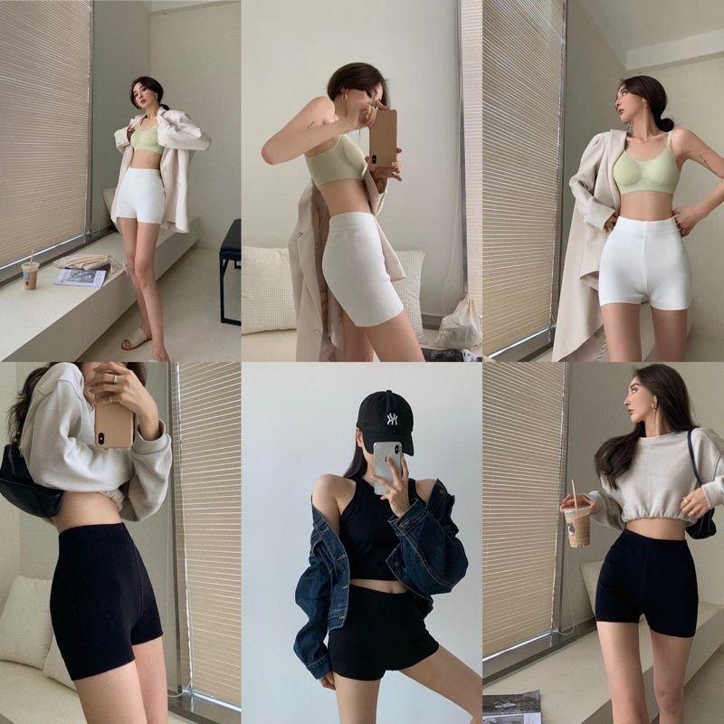 Quần legging nữ đùi ngắn Nana's House Short cộc dáng ôm body màu đen trơn basic