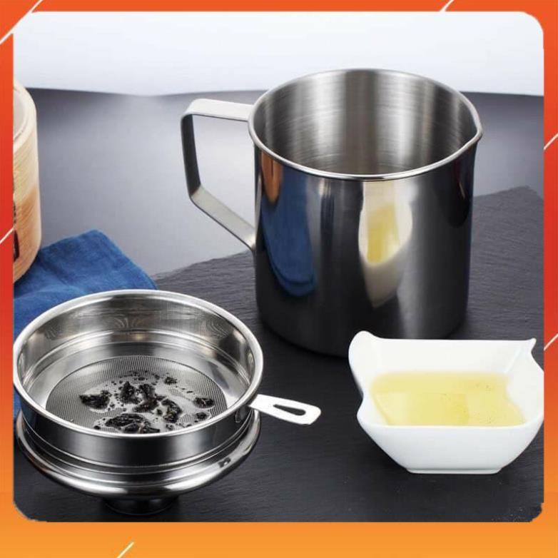 Ca Lọc Dầu Ăn Có Lưới Lọc Cặn Bằng INOX 304. Bình Đựng Dầu Chiên Lọc Cặn Dung Tích 1,2L.