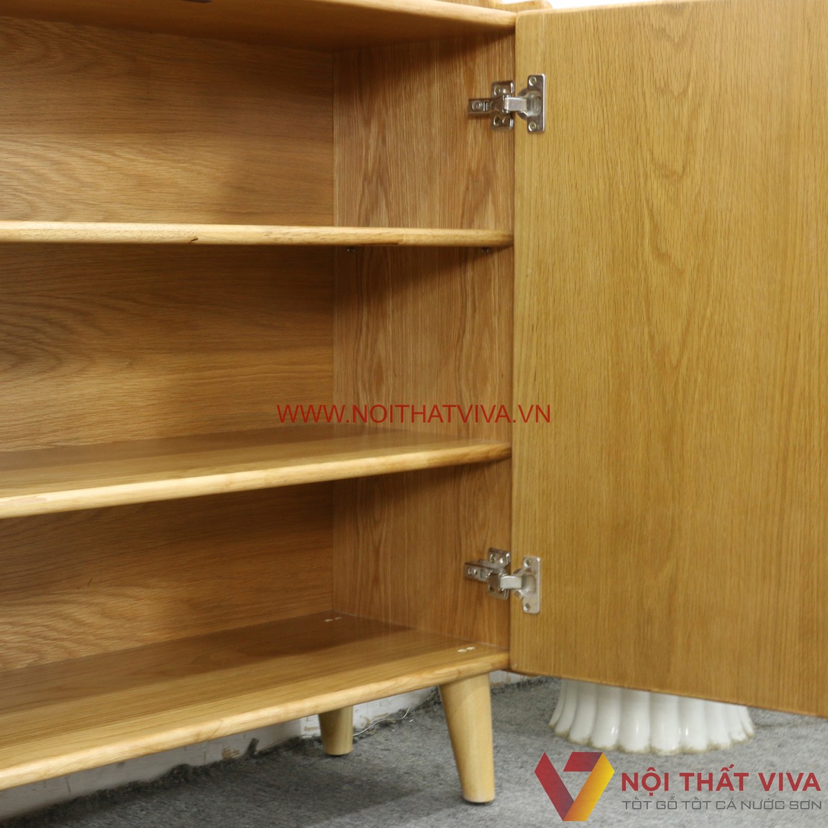 Tủ Đựng Giày Dép Gỗ Tự Nhiên Chân Cao Màu Sồi 4 Tầng Đẹp Giá Rẻ