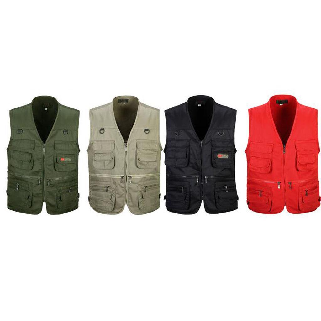 2pcs Men Multi Pocket Waistcoat Fishing Outdoor Travel Photography Vest Polyester Quick-dry Vest