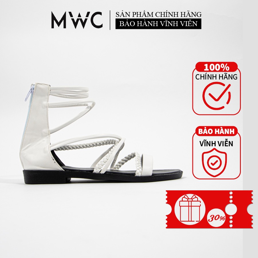 Giày Sandal Nữ MWC Giày Đế Bệt Dáng Chiến Binh Cá Tính Thời Trang Đen Trắng NUSD- 2900