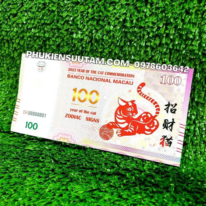 Combo 100 Tờ Lì Xì 100Dollar Macao Hình Con Mèo 2023, kích thước: 15.5cmx7.5cm, màu trắng - SP0054AB