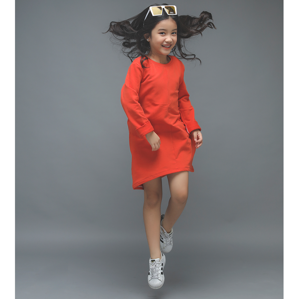 Váy nỉ dài tay Lovekids cam LK0283