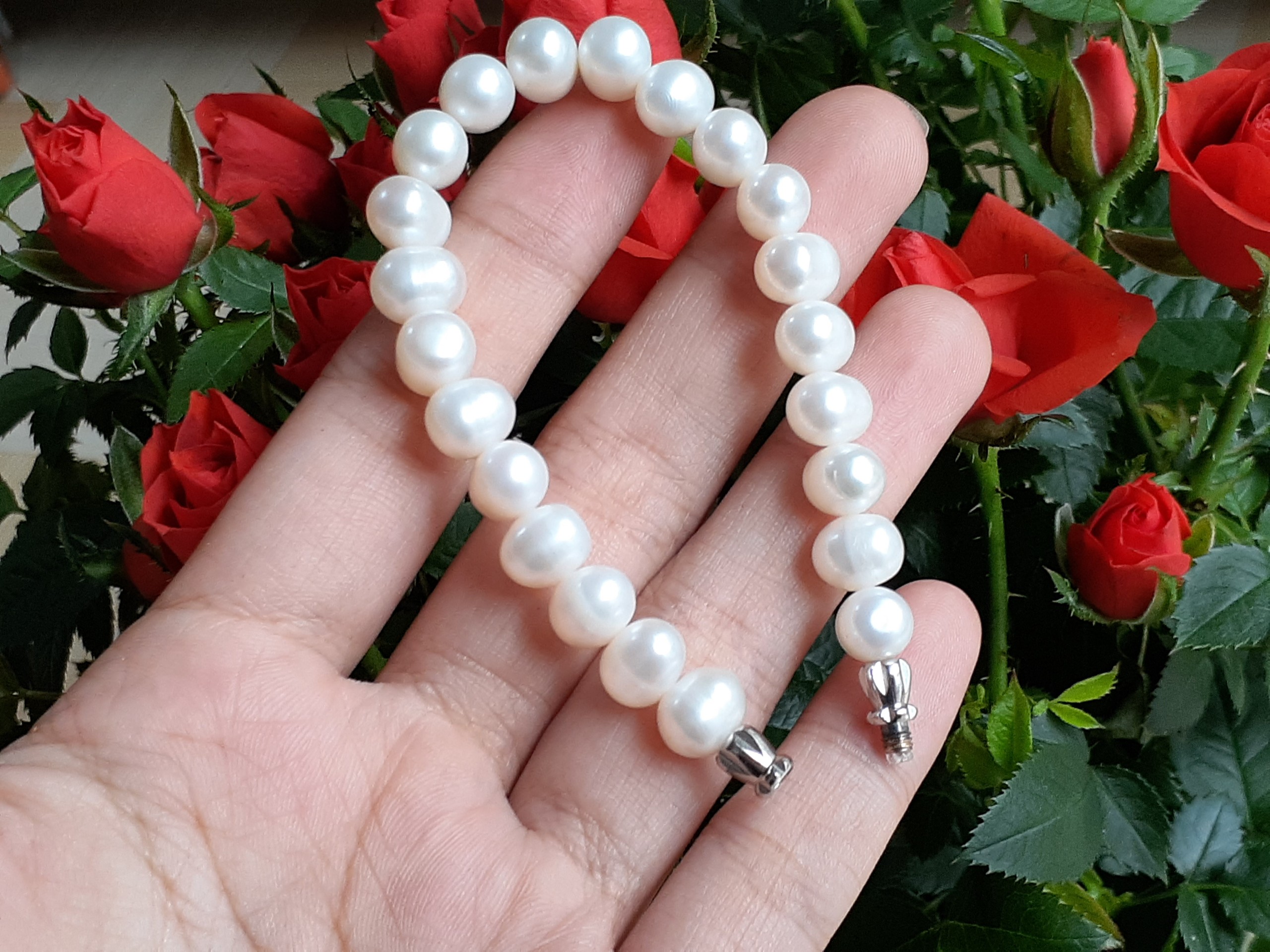 Vòng tay ngọc trai cao cấp 7li, ngọc thật nuôi nước ngọt