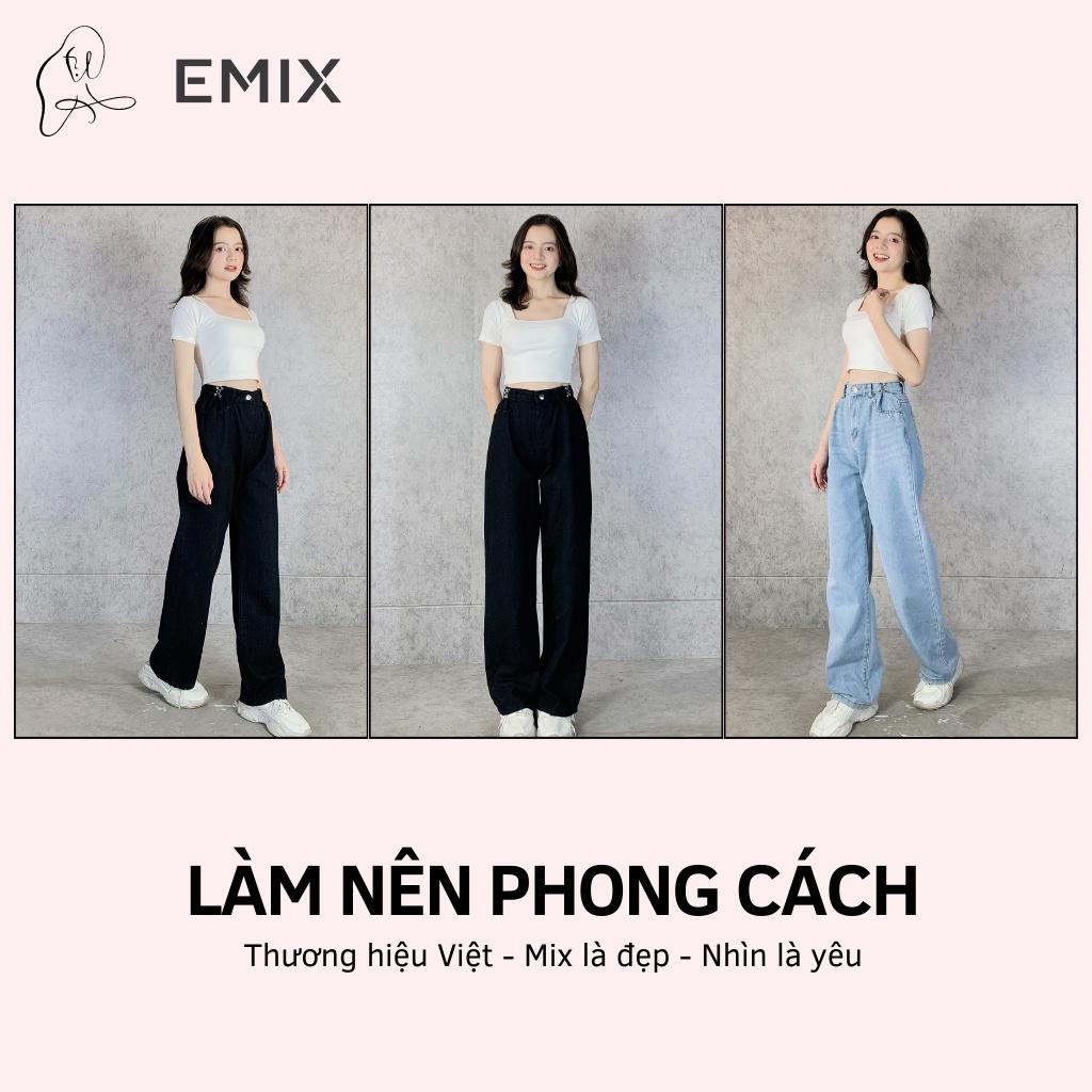 Quần jean suông móc cài EMIX (2 màu), unisex, dáng dài, cạp cao, form thụng, vải jean mềm nhẹ, cá tính