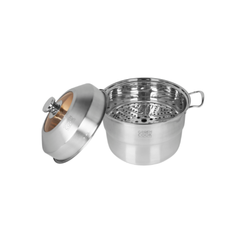 Set pot xửng steamer stainless steel multi-functional 26 cm green Cook GCST01-26ih capacity 5L useable on latest all kinds of kitchen