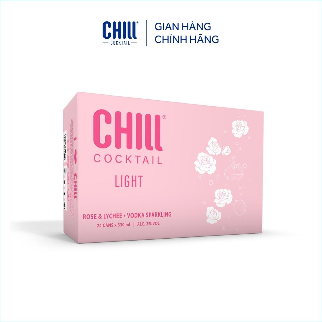 Thùng 24 lon Chill Cocktail Light vị Rose & Lychee Vodka Sparkling 330ml/lon