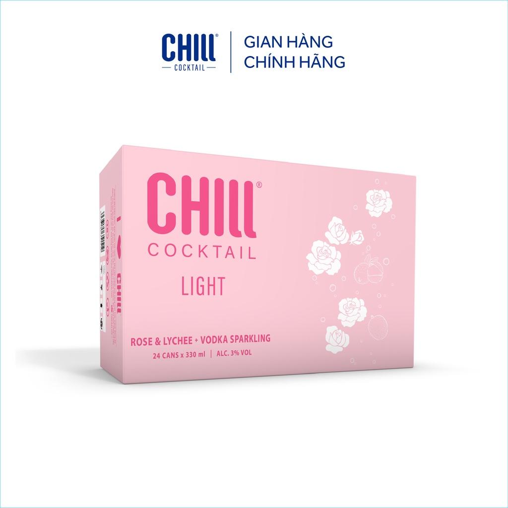 Thùng 24 lon Chill Cocktail Light vị Rose &amp; Lychee Vodka Sparkling 330ml/lon