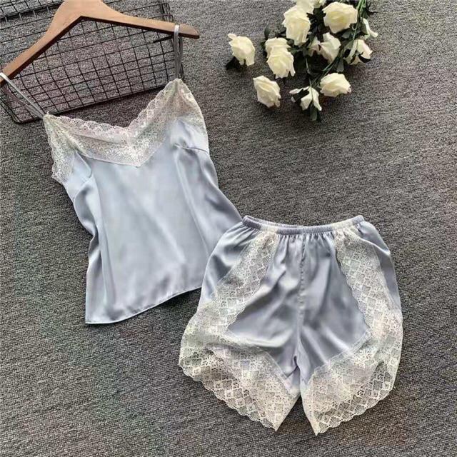 Đồ bộ đẹp - Bộ ngủ lụa satin Phối ren