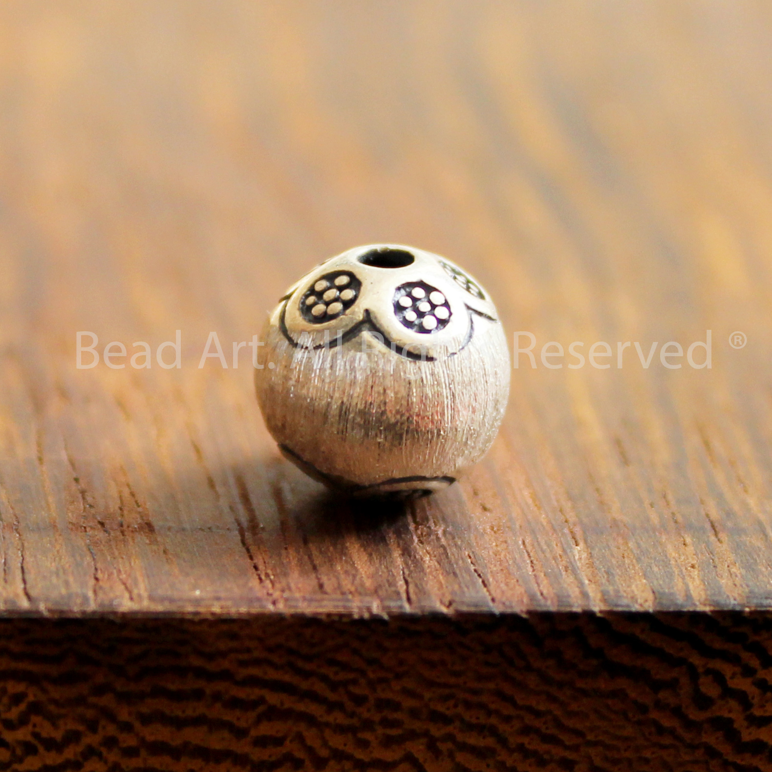 10MM Charm Tròn Khắc Hoa Bạc 925, Phối Vòng Tay Phong Thuỷ, Chuỗi Hạt, Trang Sức - Bead Art